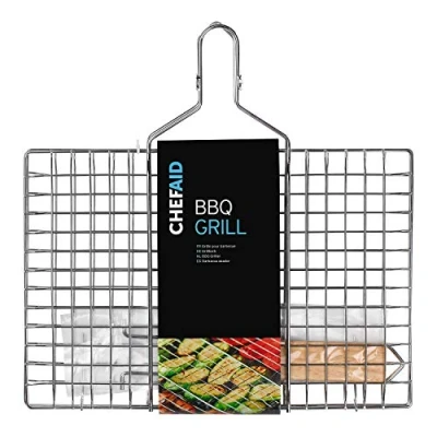 Imagen de Chef Aid cesta de parrilla para barbacoa, el compañero perfecto pescado, carne y verduras. Bloquea los alimentos con su diseño parrilla, gira facilidad asar uniformemente. Mango extraíble plegable