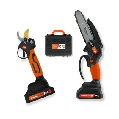 Imagen de Altuna Kit de Poda a Batería Titanio Motosierra + Tijeras Podar Eléctricas Incluye 2 Baterías 2Ah Con Maletín, Cargador y Cinturón Portaherramientas