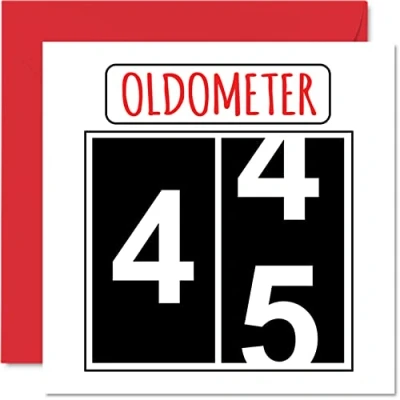 Imagen de Divertidas tarjetas de cumpleaños 45 para hombres y mujeres, Oldometer, tarjeta feliz papá, mamá, hermano, hermana, abuelo, niñera, abuela, tía, felicitación 145 mm x