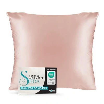 Imagen de Funda de Almohada Seda 65x65 cm 100% Natural 19 Momme con Beneficios para el Pelo y la Piel Antiarrugas &amp; Antiacaros Rosa Claro