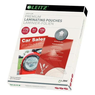 Imagen de Leitz Bolsas de plastificación, Brillante, Transparente, A4, UDT, plastificación hechas material 175 micras grosor, pack 100 unidades, 74830000