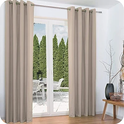 Imagen de Beautissu Set de 2 Cortinas térmicas Amelie TO 140x245 cm Ojales Privacidad y oscurecentes Aislante Arena