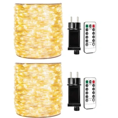 Imagen de ZELUXDOT 300 luces LED de cadena hadas, paquete 2, 30m, cobre para interiores con mando a distancia dormitorio, árbol Navidad, decoración fiesta boda