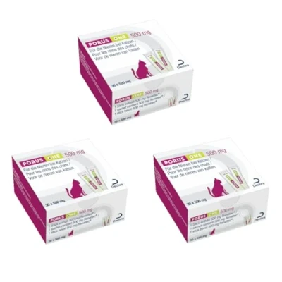 Imagen de Porus One Paquete Triple 3 x 30 500 MG Alimento complementario con bajo Contenido de proteínas para gatos Problemas renales Reducir el Aumento toxinas urémicas