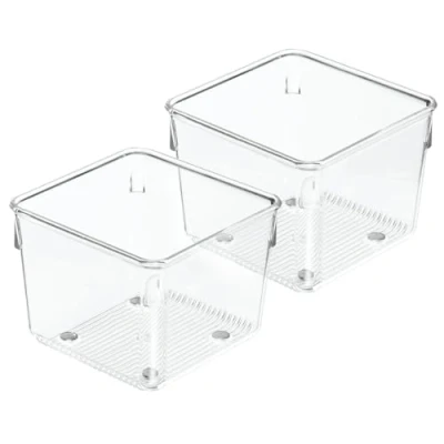 Imagen de iDesign Linus Organizador de cajones, cubertero para cajones cocina pequeño en plástico, juego 2 cuberteros cajón, transparente