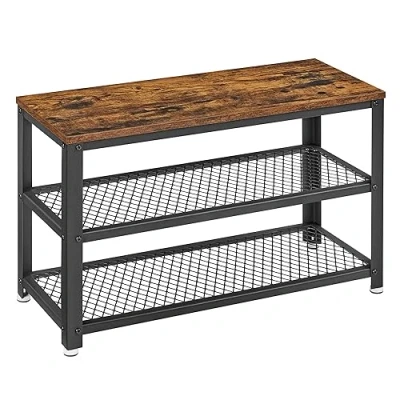 Imagen de VASAGLE Banco Zapatero, Zapatero con Banco, para Zapatos, Organizador 2 Estantes, 30 x 73 45 cm, Pasillo, Sala de Estar, Acero, Estilo Industrial, MarrÓn RÚstico y Negro LBS73X