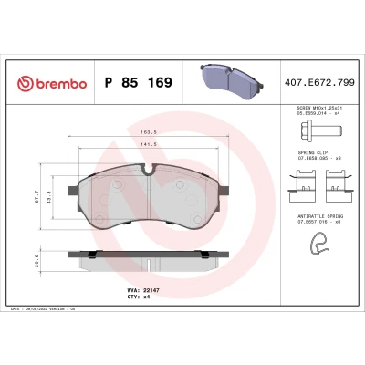 Imagen de BREMBO P 85 169 Juego de pastillas freno preparado para indicador desgaste con tornillos pinza accesorios VOLKSWAGEN: Crafter Furgón