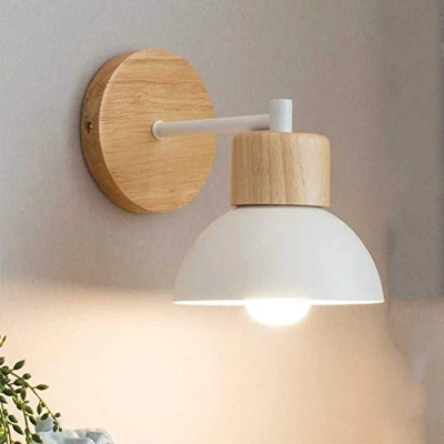 Imagen de Lámpara de Pared Madera Metal Apliques E27 Moderno Creativo Simple Hierro Luz Retro Cabecera para Dormitorio Estudiar Restaurante Escalera Sala, Blanco