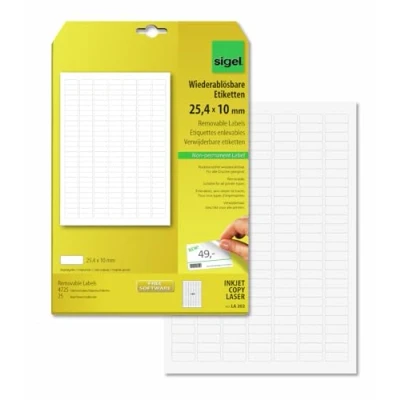 Imagen de SIGEL LA202 Etiquetas despegables (Ink/Laser/Copy), 25,40x10 mm (A4), 4725 Et.=25 hojas