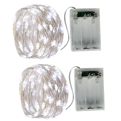 Imagen de BXROIU 2 x Guirnalda luces,2 Modo Luz Plata Alambre Cadenas 5 metros 50 leds para dormitorio Navidad Celebración Boda Decoración, (50leds blanco frío)