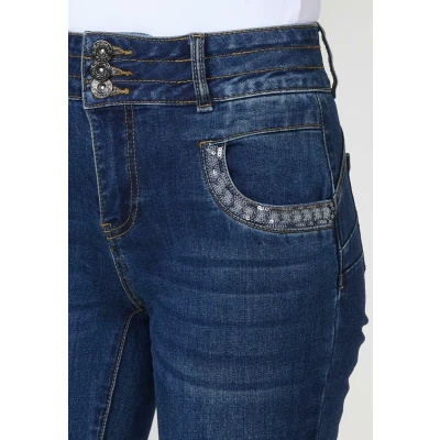Imagen de Pantalón jeans azul oscuro mujer boot cut push up con lentejuelas
