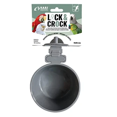 Imagen de Cuenco comedero y Bebedero para Jaula de pajaros Hari Lock &amp; Crock, Gris, 591 ml