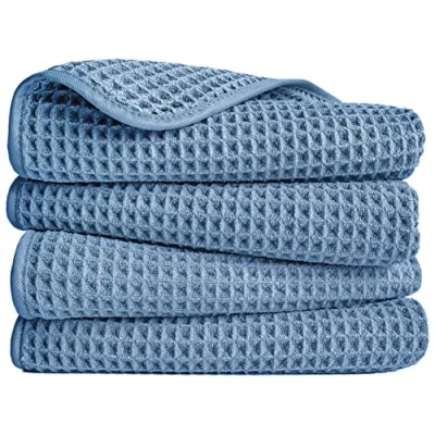 Imagen de Polyte Toalla de Manos Microfibra superabsorbente antipelusa Secado rápido Punto gofrado BLU 40 x 76 cm Pack 4