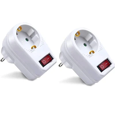 Imagen de EXTRASTAR Adaptador con Interruptor y Enchufes Schuko, Protección Infantil, Retardante de Llama, 3680W, 16A, Blanco, 2PCS