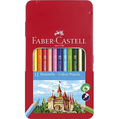 Imagen de Faber Castell 115801 Estuche de metal con 12 lápices color Castillo, colores surtidos