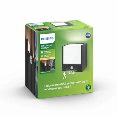 Imagen de Philips myGarden Macaw Aplique de exterior, LED, con sensor movimiento, luz blanca cálida, bombilla incluida 3,5 W, protección IP44, color negro