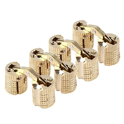 Imagen de 4 piezas/paquete de latón oculto Bisagra barril cobre oculta invisible Gabinete muebles bisagras para DIY Puerta madera cajas regalo joyería Artesanía