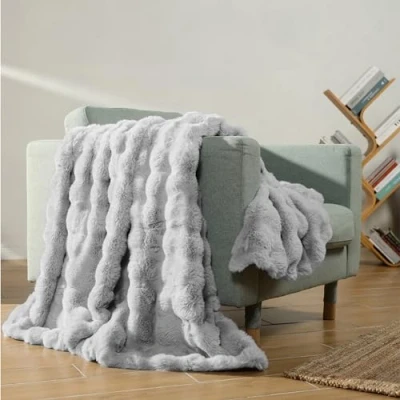 Imagen de HOMELEVEL Manta Pelo Largo de Sintético 127 x 152 cm Mantas para Sofa Decorativas Gris