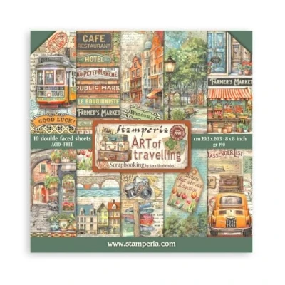 Imagen de Stamperia Scrapbook Paper Pad for Scrapbooks, Albums, Card Making, Bullet Journals, and More, Acid Free, Double Sided, Perfect Hobbies, Crafts, Gifting (Art of Travelling) (20,3 x 20,3 cm)
