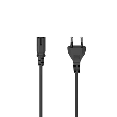 Imagen de Cable alimentación europeo Hama 00223273, enchufe de 2 clavijas, conector CA C7, 1,5 m, Protección contra dobleces, Negro