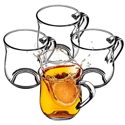 Imagen de KADAX vasos con asa para té y café, de vidrio grueso, tazas cristal bebidas frías calientes, juego té, agua (Abia 320 ml/juego 4)