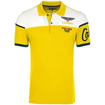 Imagen de Carisma Polo de manga corta para hombre, 100 % algodón, con bordado, corte regular la oficina y el tiempo libre., amarillo, XL