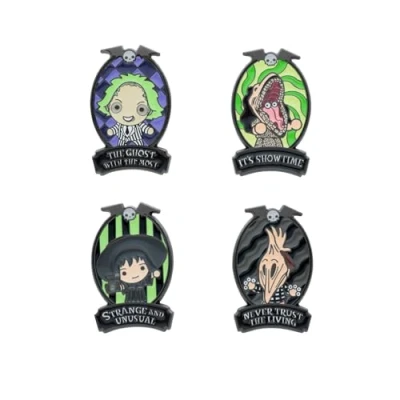Imagen de Set Pins Beetlejuice 4 Figuras Beetlejuice, broches : Accesorio disfraz Merchandising Oficial