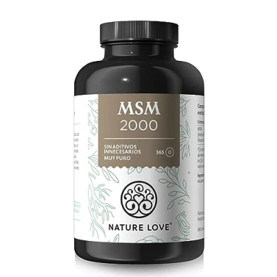 Imagen de NATURE LOVE® MSM 2000 mg con vitamina C 365 comprimidos probados en laboratorio polvo más compacto que las cápsulas Sin aditivos, dosificación alta, vegano, producido Alemania