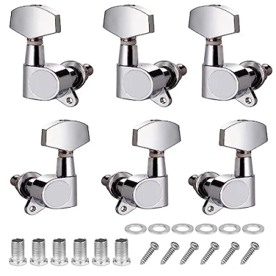 Imagen de 6Pcs 3L3R Clavijas de Afinación Guitarra,Clavijas Afinadoras para Guitarra Acústica,Pomos Cabezales Guitarra,Cerrado Sintonizadores Bloqueo,para Eléctrica y Acústica (Color plata)