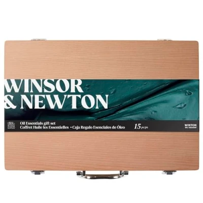 Imagen de Winsor &amp; Newton 1490712 Estuche de óleo Winton en Caja madera Regalo Esenciales Óleo (8x37ml, Liquin Original 75 ml, médium para Sansodor ml y accesorios)