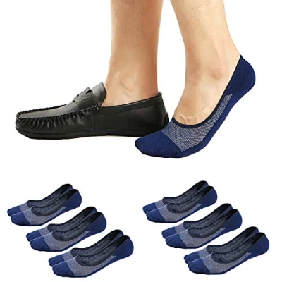 Imagen de Ueither Calcetines Invisibles Cortos pare Hombres/Mujeres Respirable y Super Suaves bajos de Algodón Antideslizantes (6 Pares Azul marino, 38 43)