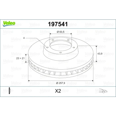 Imagen de VALEO 197541 Disco de freno Eje delantero 258 23 4 ventilado FORD: FIESTA 6, 6 Van