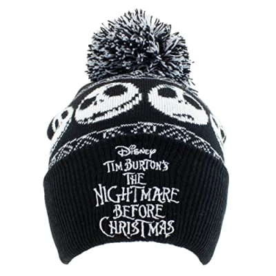 Imagen de The Nightmare Before Christmas Pesadilla Antes de Navidad Beanie Pom Basic Snow Gorra, Multicolor, Talla única Unisex Adulto