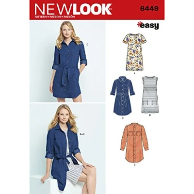Imagen de Nuevo patrón de Costura Look 6449 un Vestido Patrones para fácil Camiseta y Punto, Color Blanco