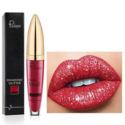 Imagen de Lápiz labial de brillo labios con diamante 18 colores líquido mate brillante, Barra antiadherente larga duración Labio suave natural (03)