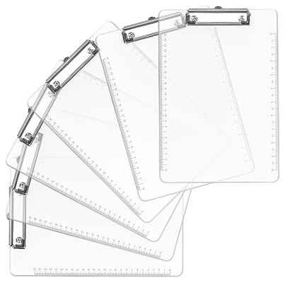 Imagen de Belle Vous Set de 6 Portapapeles Plástico Duro Portafolios Transparentes A4 con Pinza Clip Perfil Bajo Carpeta Sujeta Papeles Documentos y Notas para Hogar Oficina