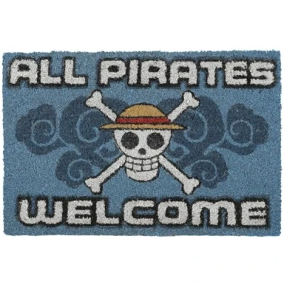 Imagen de Felpudo Sherwood One Piece: All Pirates Welcome, Fibra de coco gruesa, 60x40 cm, Azul