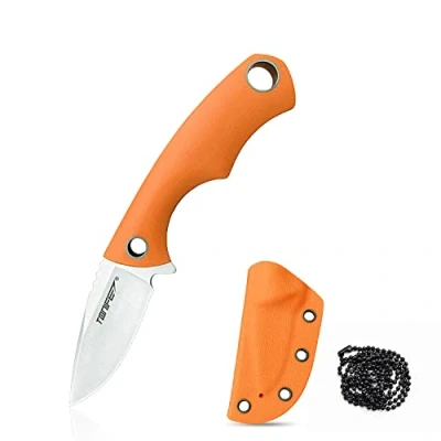 Imagen de TONIFE Squirrel Cuchillo de Cuello Full Tang Hoja Fija 4,3cm Total 11,9cm con Funda Kydex y Cadena Bolas para Pesca, Camping Supervivencia (Naranja)