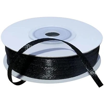 Imagen de AERZETIX C55360 Rollo de cinta raso satén 3mm x 50m color negro tira embalaje regalo para decoración boda cumpleaños fiesta en poliéster