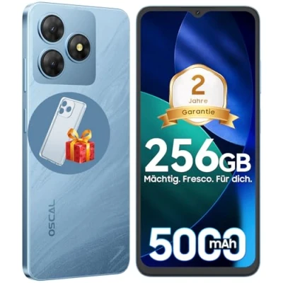 Imagen de OSCAL Flat 2 Movil Android 14, Moviles Ofertas 256GB+12GB, 6.56 Pulgadas HD+ 90Hz Telefono Movil, 5000mAh Batería, Cámara 13MP+5MP, 4G Dual SIM, Octa Core/OTG/GPS/Face ID