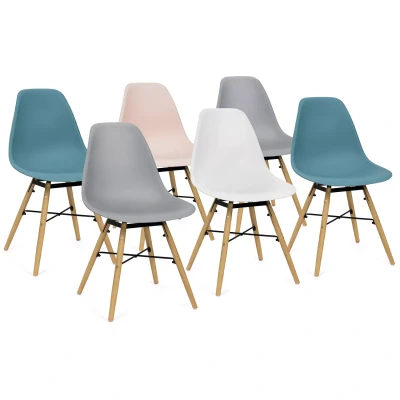 Imagen de IDMarket Juego de 6 sillas Sandra Mix Color Pastel Rosa, Blanco, Gris Claro x2, Azul x2