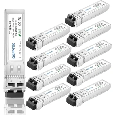 Imagen de QSFPTEK 10Pack 10GBASE SR 10G SFP+ Transceptor LC Port Mini GBIC Multimodo 850nm, 300M, DDM para Cisco SFP SR, Ubiquiti UF MM 10G, Mikrotik, D Link, Supermicro, Linksys