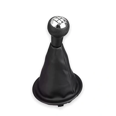 Imagen de 1neiSmartech Juego de pomo 5 velocidades y gorro piel sintética negra con anillo retención para palanca cambios, compatible coches Citroen Berlingo III desde 2008 Peugeot Partner