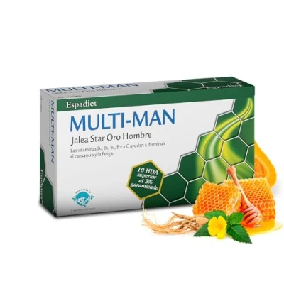 Imagen de Espadiet Jalea Star Oro Multi Man Con Real, Vitaminas y Minerales Para la Salud Masculina Multivitamínico Hombres Inmune el Cansancio Fatiga 20 viales de 10ml