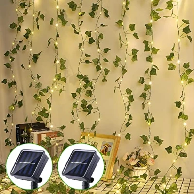 Imagen de GuKKK Guirnaldas Luces Led Solares Exterior Solar, 【2 Packs】 Cadena de Hiedra Artificial 200LED 20M, 8 Modos, Impermeables Decoración, para Decoración Jardin