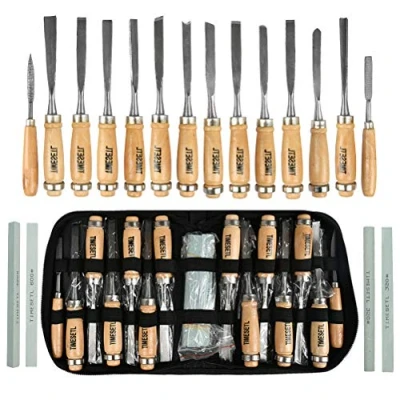 Imagen de Herramienta de Talla Madera TIMESETL 12 Gubias para Tallar + 2 Lima 4 Piezas Piedra Aceite, Juego Madera, Herramientas Artesanal
