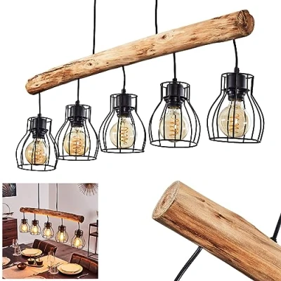 Imagen de lámpara colgante Gondo, de metal/madera en negro/marrón, 5 luces, x E27, moderna, sin bombilla(s)