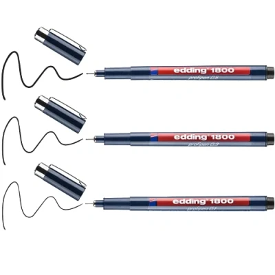 Imagen de edding 1800 rotulador calibrado negro x3 diferentes anchos de línea para escritura precisa, esbozos y dibujo técnico punta fina con soporte metálico, adecuado usar reglas plantillas