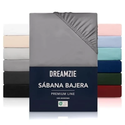 Imagen de Dreamzie Sabanas 100x200 cm Grandes Solapas de hasta 35 100% Microfibra Antracita Certificada sin Productos Químicos (Oeko Tex), bajeras Completamente Elásticas