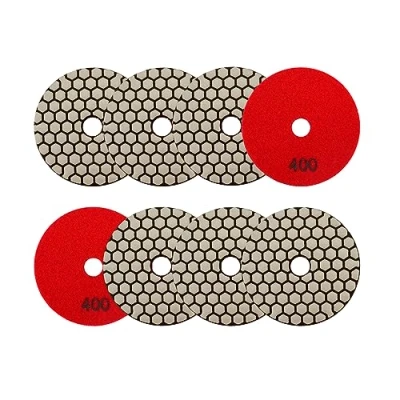 Imagen de Almohadillas Pulido Diamante Seco 4&quot;/100mm 8piezas Grano 400 Discos para Granito Mármol Piedra Artificial Cuarzo Amoladora Angular SANLEETEK